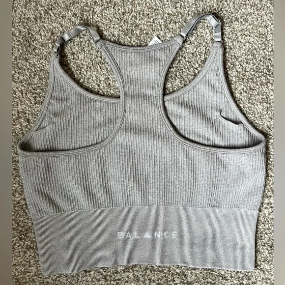 Balance Athletica / Vitality Gray Long Line Ribbed Sports Bra - Picture 2 of 2